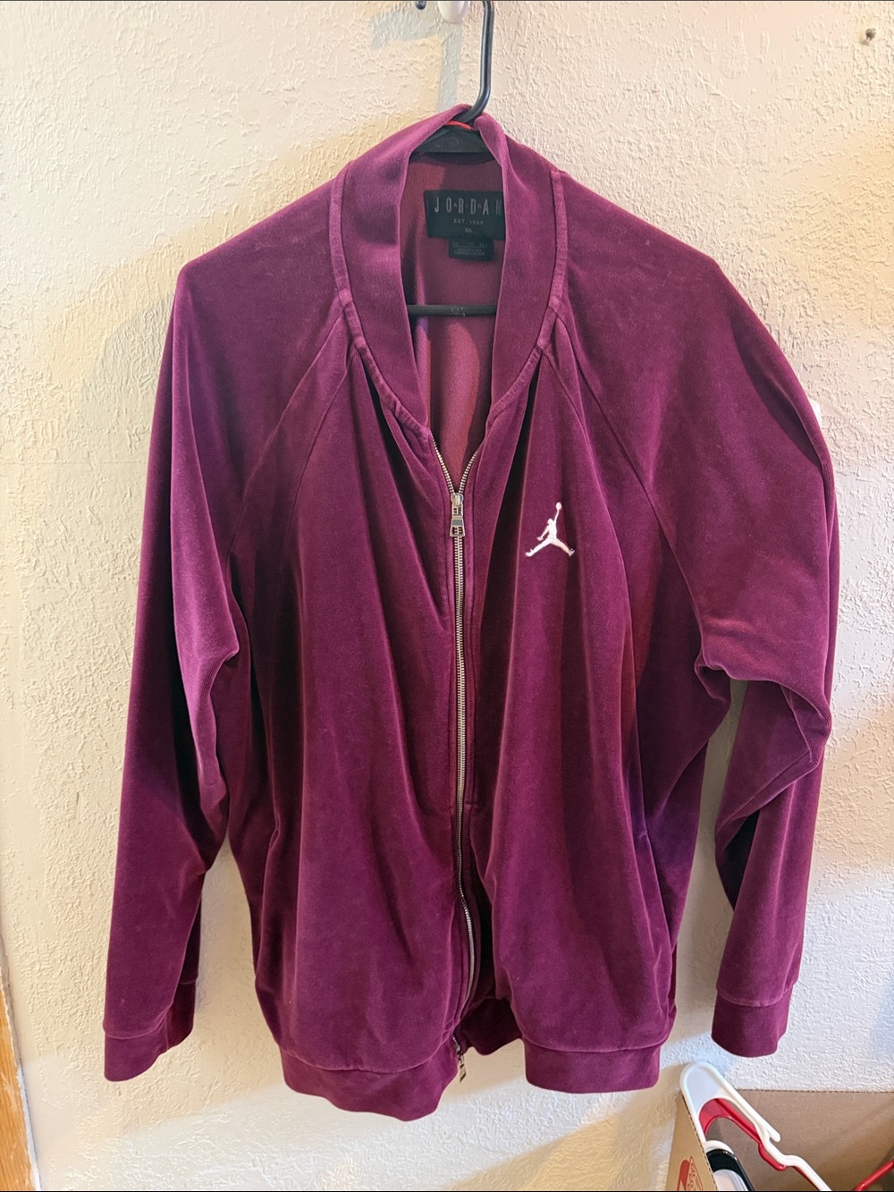 Jordan Velvet Burgundy Zip-Up Bomber Jacket
